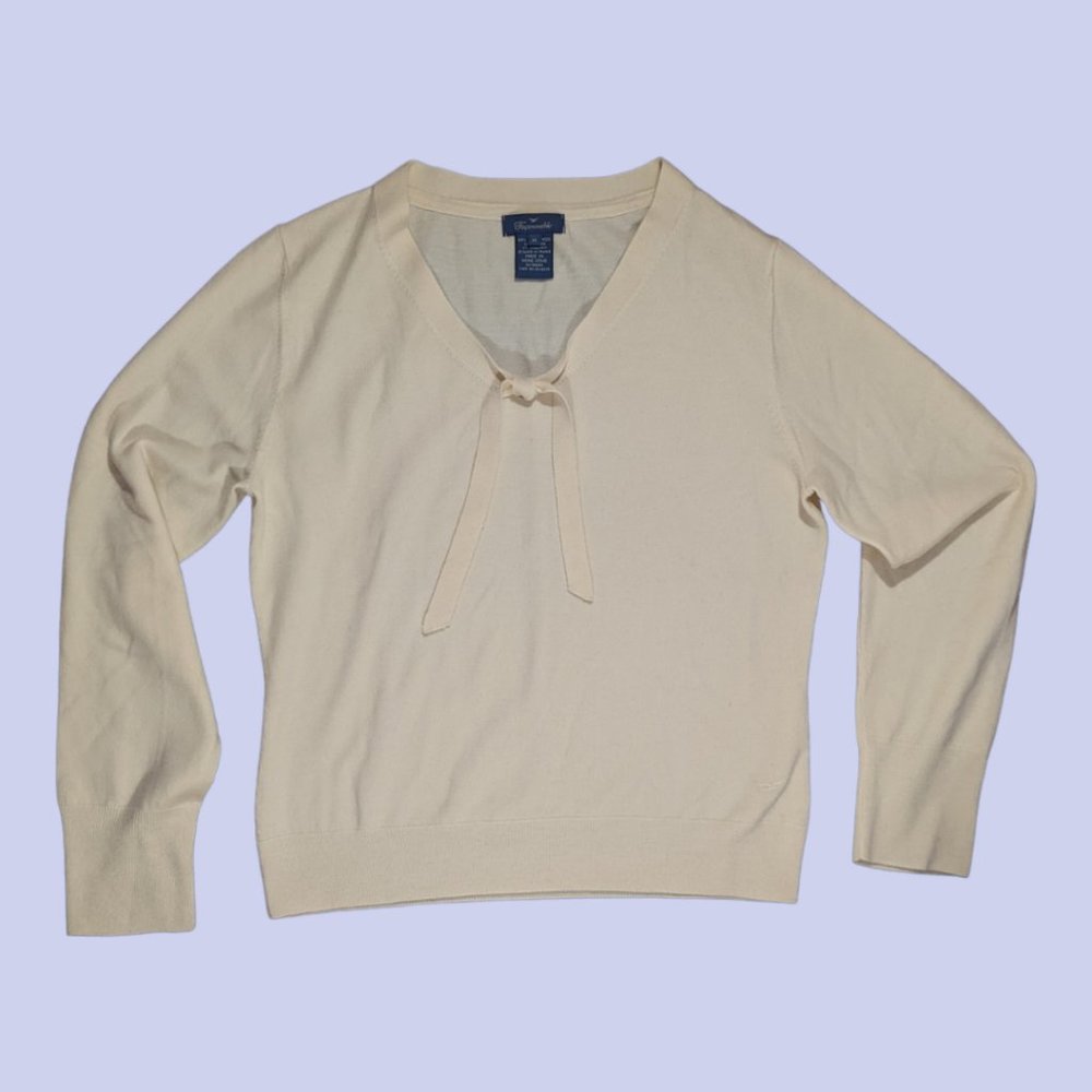 Faconnable | Women's Merino Wool V-Neck Tie Front Sweater Cream Medium